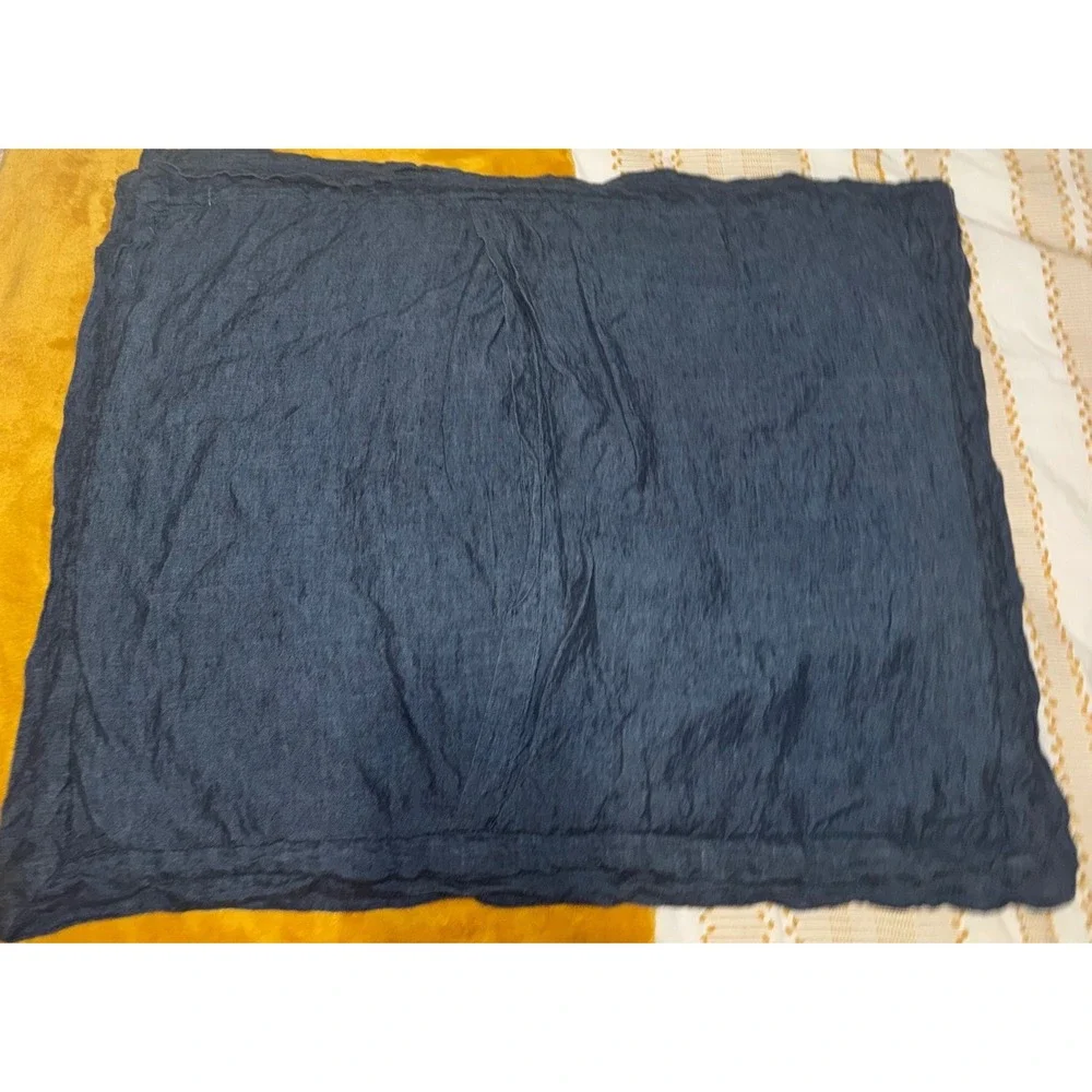 2 Pottery Barn Belgian Flax Linen Diamond Quilted Standard Pillow Sham Navy Blue
